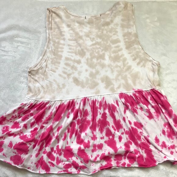 Free People Tie Dye Anytime Tank in Pink Women's Size Large Peplum 100% Cotton - Picture 7 of 9